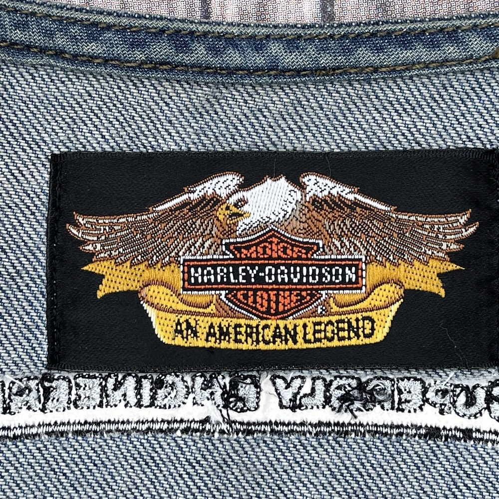 Vintage Harley Davidson Motorcycle Vest L Trucker Denim Jean Sleeveless Jacket - Picture 4 of 10